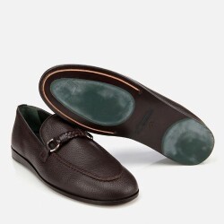 Men's Leather Brown Classic Loafer with Buckle Detail - 6