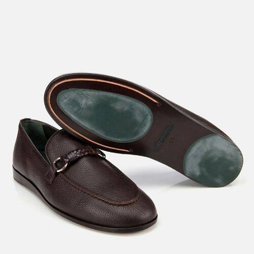 Men's Leather Brown Classic Loafer with Buckle Detail - 6