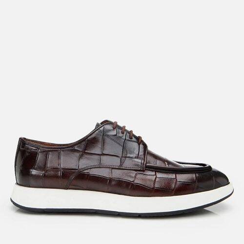 Men's Leather Brown Crocodile Pattern Casual Shoes - 1