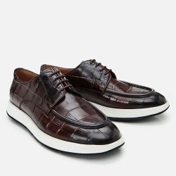 Men's Leather Brown Crocodile Pattern Casual Shoes - 2