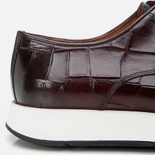 Men's Leather Brown Crocodile Pattern Casual Shoes - 3