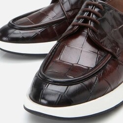 Men's Leather Brown Crocodile Pattern Casual Shoes - 4