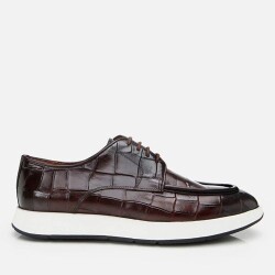 Men's Leather Brown Crocodile Pattern Casual Shoes - Vip Shoes