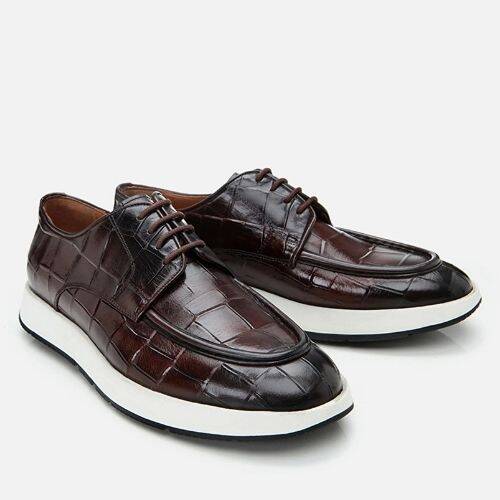 Men's Leather Brown Crocodile Pattern Casual Shoes - 2