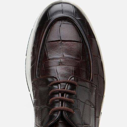 Men's Leather Brown Crocodile Pattern Casual Shoes - 5