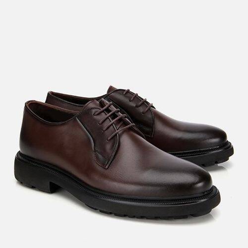 Men's Leather Brown Lace-up Casual Shoes - 2