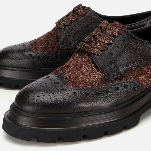 Men's Leather Brown Speckled High-Platform Casual Shoes - 3