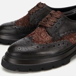 Men's Leather Brown Speckled High-Platform Casual Shoes - 3