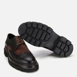 Men's Leather Brown Speckled High-Platform Casual Shoes - 6