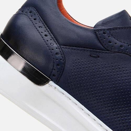 Men's Leather Navy Casual Shoes - 5