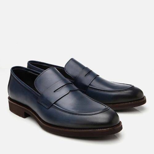 Men's Leather Navy Lightweight Sole Loafer - 2