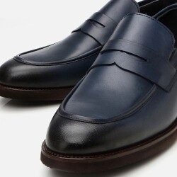 Men's Leather Navy Lightweight Sole Loafer - 3