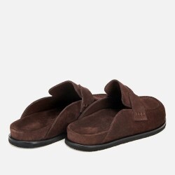 Men's Suede Leather Brown Flat Slippers - 4