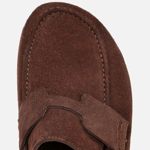 Men's Suede Leather Brown Flat Slippers - 5