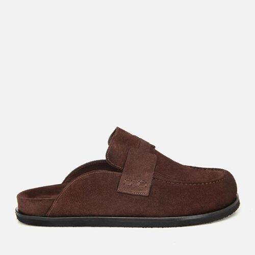 Men's Suede Leather Brown Flat Slippers - 1