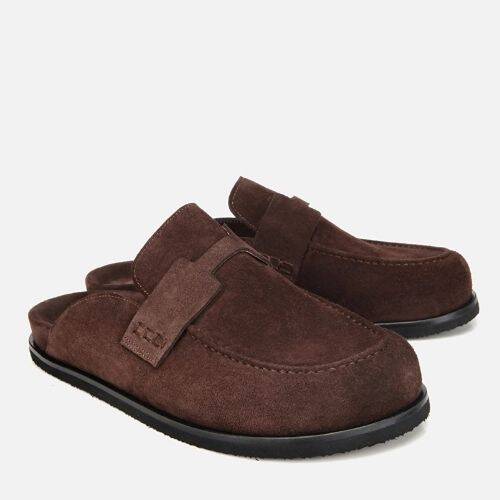 Men's Suede Leather Brown Flat Slippers - 2