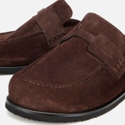 Men's Suede Leather Brown Flat Slippers - 3