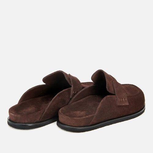 Men's Suede Leather Brown Flat Slippers - 4