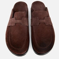 Men's Suede Leather Brown Flat Slippers - 6