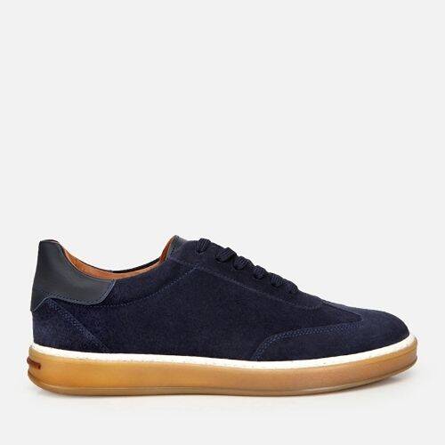 Men's Suede Leather Navy Flat Casual Shoes - 1