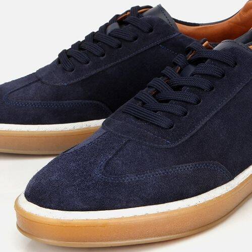 Men's Suede Leather Navy Flat Casual Shoes - 3