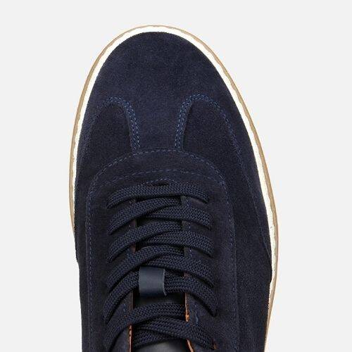 Men's Suede Leather Navy Flat Casual Shoes - 5