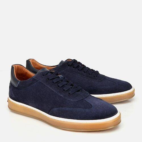 Men's Suede Leather Navy Flat Casual Shoes - 2