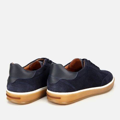 Men's Suede Leather Navy Flat Casual Shoes - 4