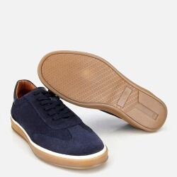 Men's Suede Leather Navy Flat Casual Shoes - 6