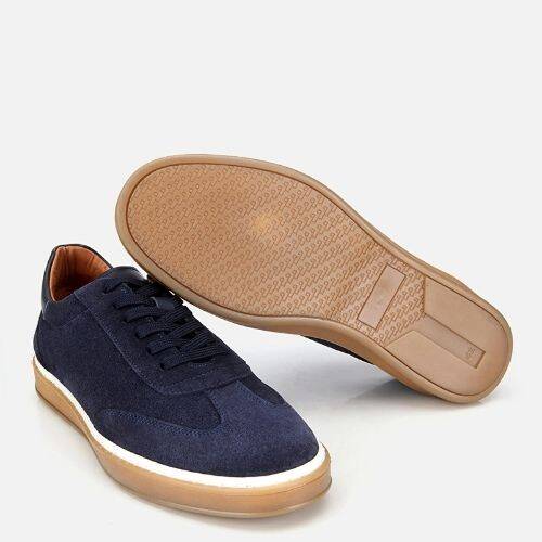 Men's Suede Leather Navy Flat Casual Shoes - 6