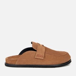 Men's Suede Tan Brown Flat Slippers - Luxury Shoes