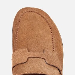 Men's Suede Tan Brown Flat Slippers - 5
