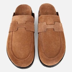 Men's Suede Tan Brown Flat Slippers - 6