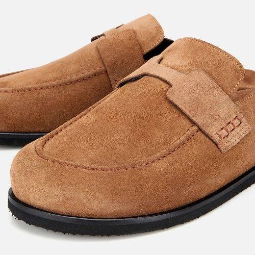 Men's Suede Tan Brown Flat Slippers - 3