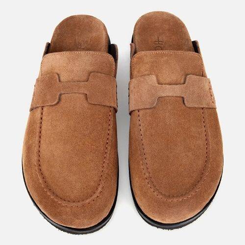 Men's Suede Tan Brown Flat Slippers - 6