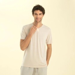 Men's V-Neck Cotton Pallas T-Shirt Beige - 2
