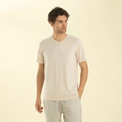 Men's V-Neck Cotton Pallas T-Shirt Beige - 3
