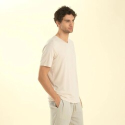 Men's V-Neck Cotton Pallas T-Shirt Beige - 4