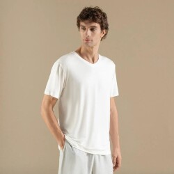 Men's V-Neck Cotton Pallas T-Shirt Ecru - 3