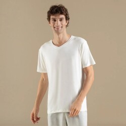Men's V-Neck Cotton Pallas T-Shirt Ecru - Vip Clothing
