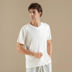 Men's V-Neck Cotton Pallas T-Shirt Ecru - 2