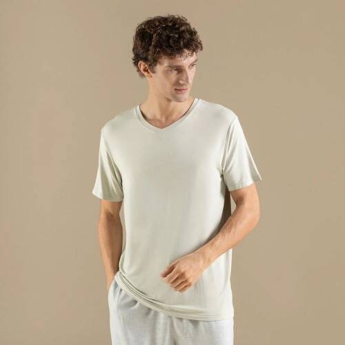 Men's V-Neck Cotton Pallas T-Shirt Green - 1