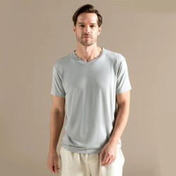 Men's V-Neck Cotton Pallas T-Shirt Light Gray - Luxury Clothing