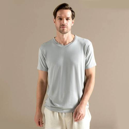 Men's V-Neck Cotton Pallas T-Shirt Light Gray - 1