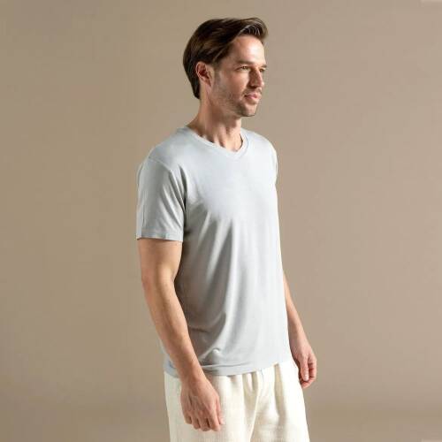 Men's V-Neck Cotton Pallas T-Shirt Light Gray - 2
