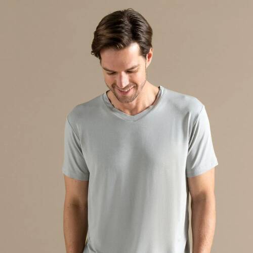 Men's V-Neck Cotton Pallas T-Shirt Light Gray - 3