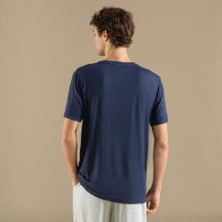 Men's V-Neck Cotton Pallas T-Shirt Navy Blue - 4