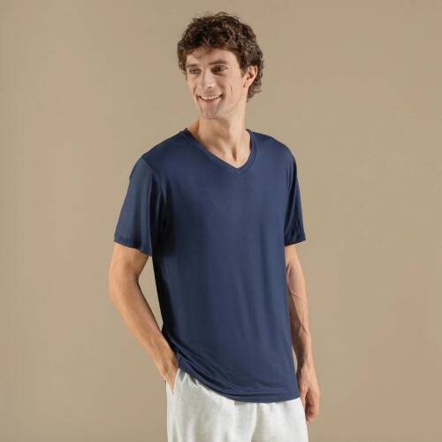 Men's V-Neck Cotton Pallas T-Shirt Navy Blue - 1