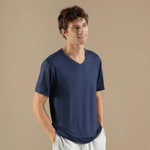 Men's V-Neck Cotton Pallas T-Shirt Navy Blue - 3