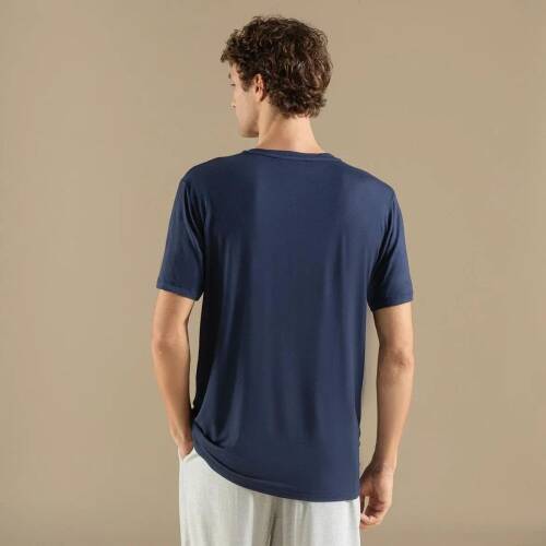 Men's V-Neck Cotton Pallas T-Shirt Navy Blue - 4